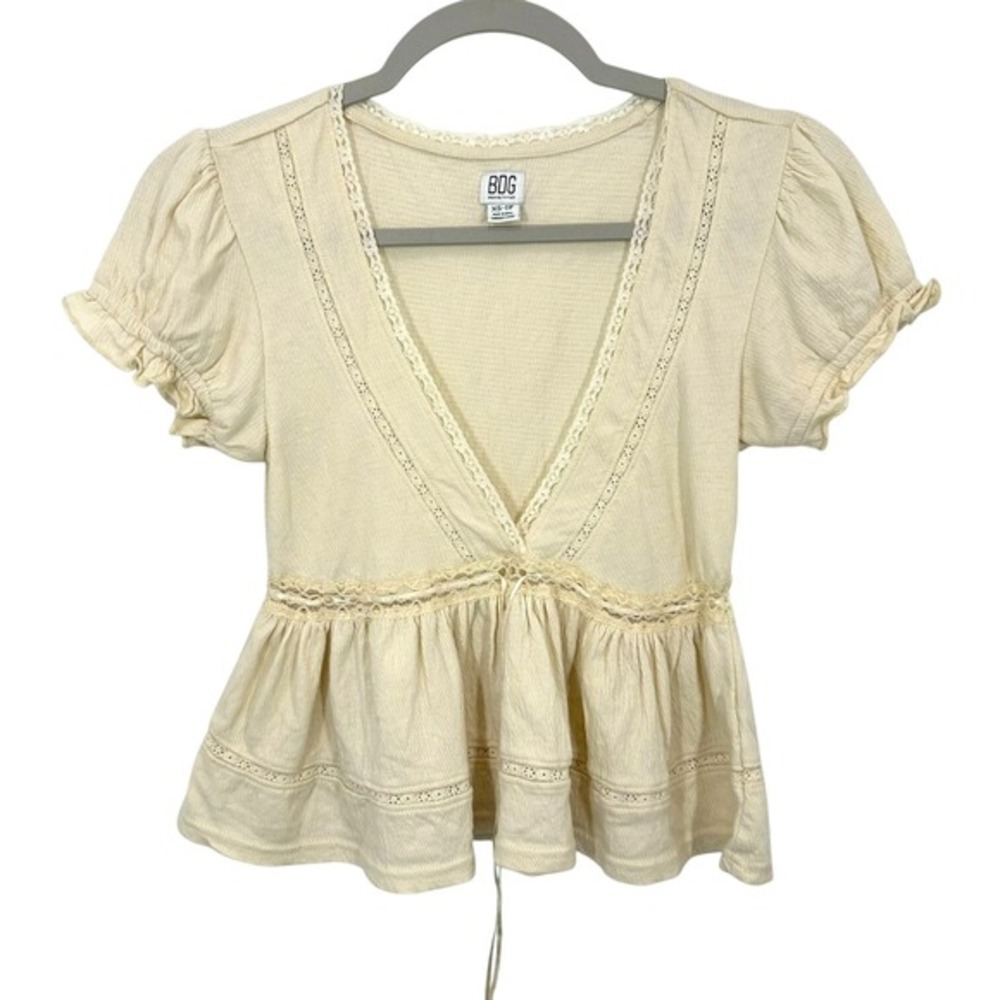 BDG Urban Outfitters Peplum Top Cream Lace V Neck Boho Prairie Festival Babydoll